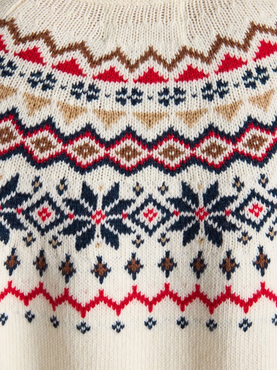 Alba Cream Fair Isle High Neck Cotton - Blend Jumper - RUTHERFORD & Co