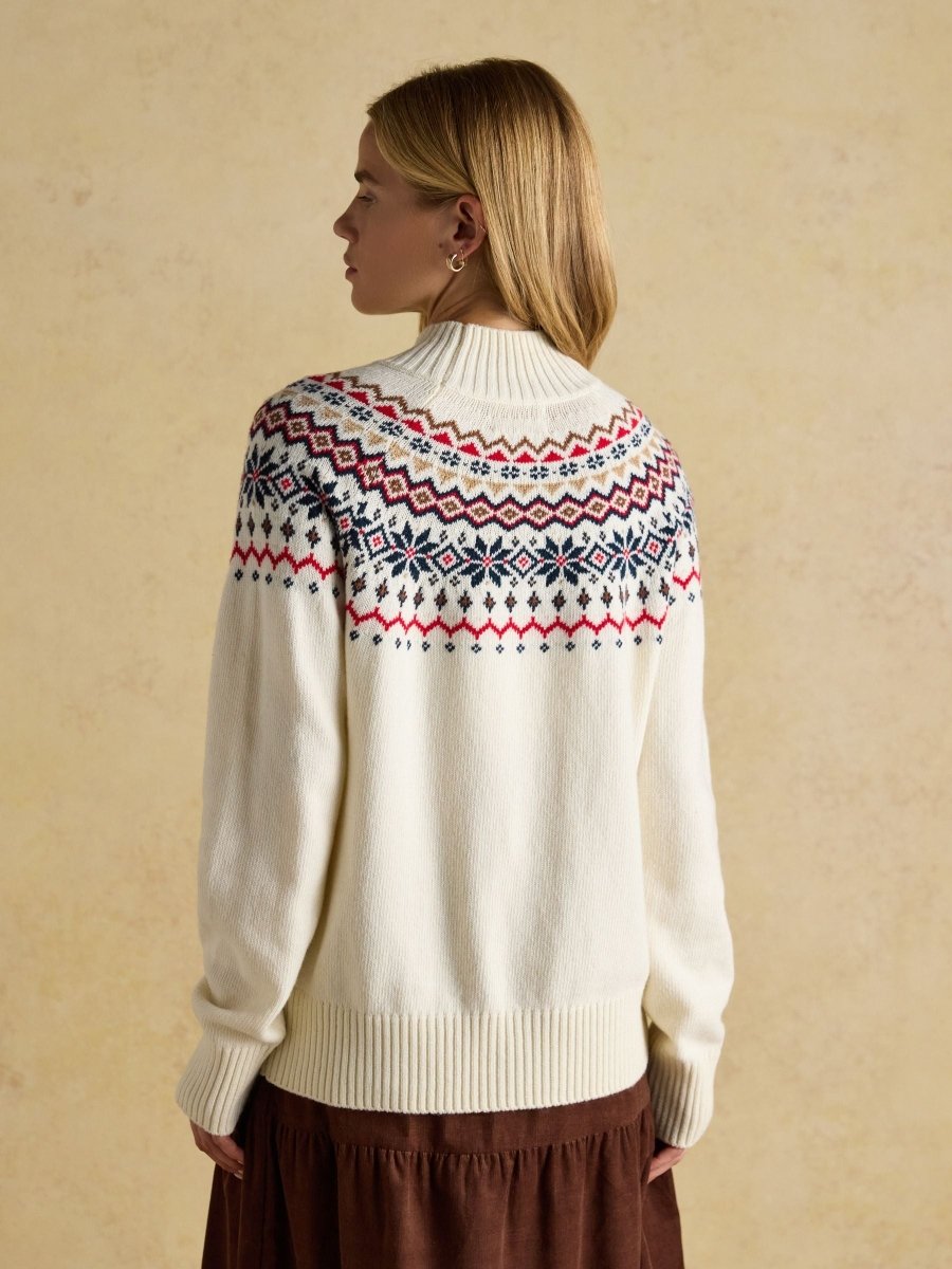 Alba Cream Fair Isle High Neck Cotton - Blend Jumper - RUTHERFORD & Co