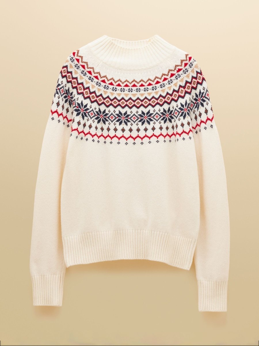 Alba Cream Fair Isle High Neck Cotton - Blend Jumper - RUTHERFORD & Co