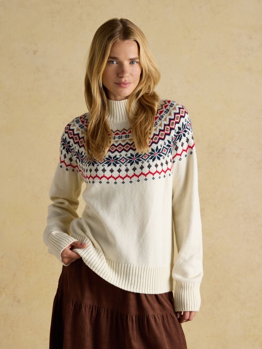 Alba Cream Fair Isle High Neck Cotton - Blend Jumper - RUTHERFORD & Co