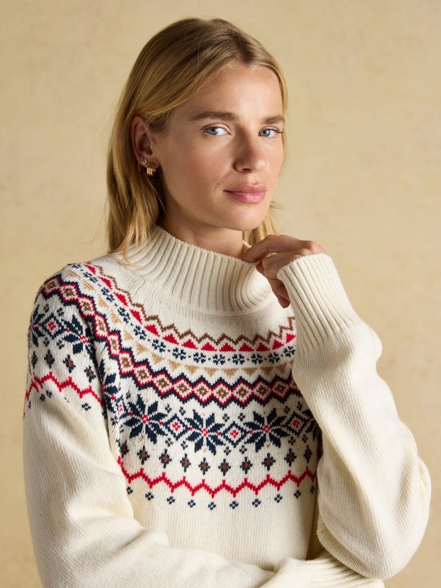 Alba Cream Fair Isle High Neck Cotton - Blend Jumper - RUTHERFORD & Co