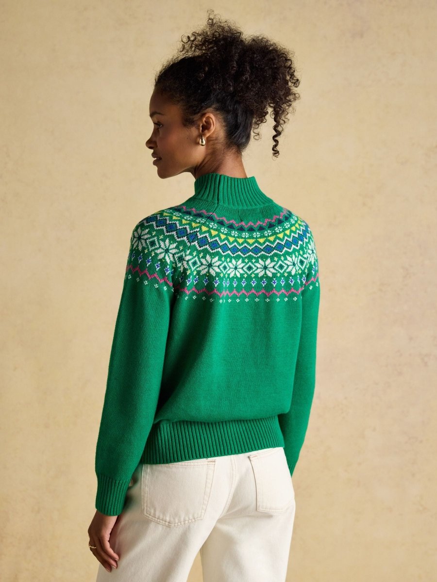 Alba Green Fair Isle High Neck Cotton - Blend Jumper - RUTHERFORD & Co