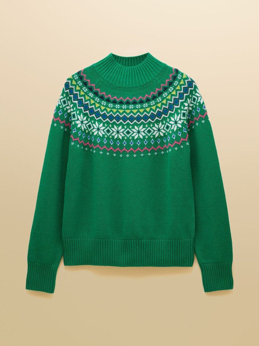 Alba Green Fair Isle High Neck Cotton - Blend Jumper - RUTHERFORD & Co