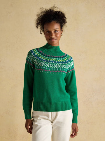 Alba Green Fair Isle High Neck Cotton - Blend Jumper - RUTHERFORD & Co
