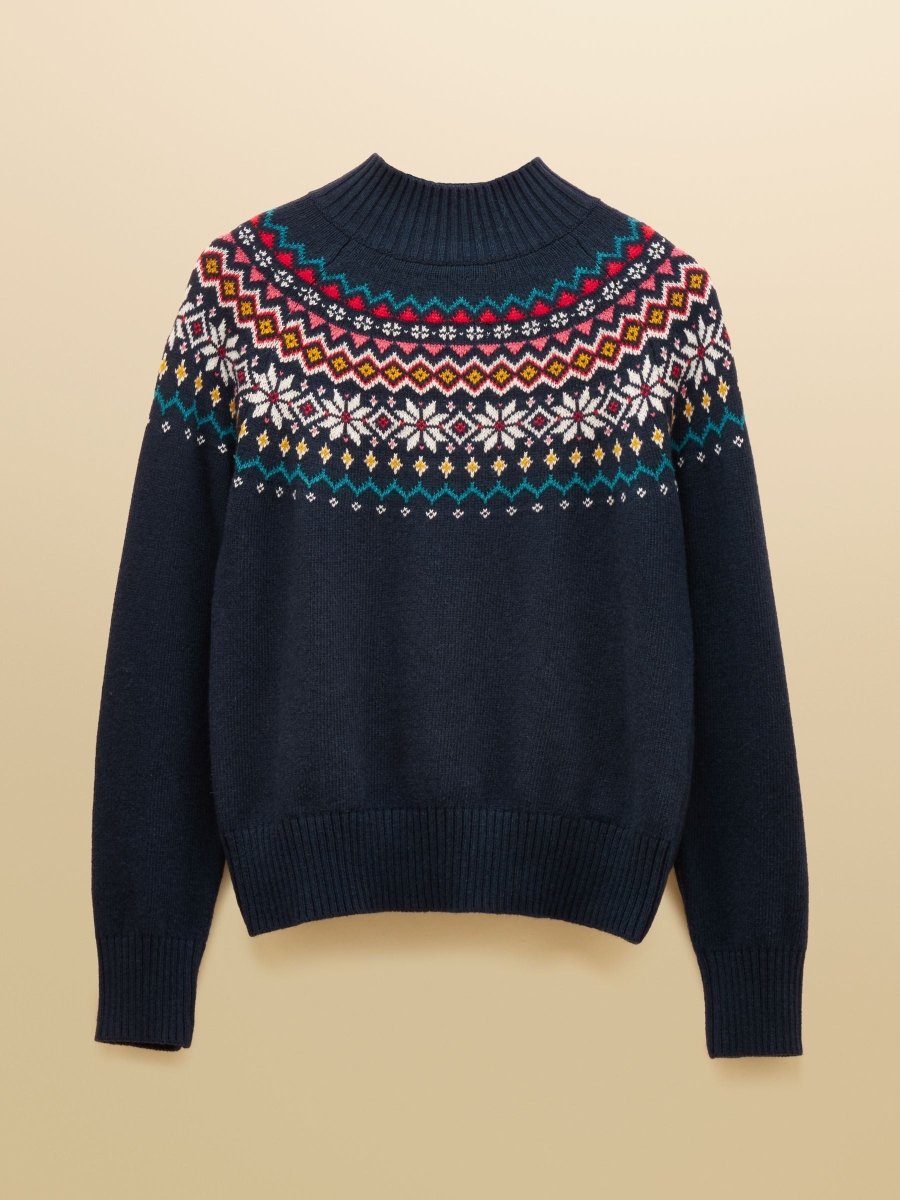 Alba Navy Fair Isle High Neck Cotton - Blend Jumper - RUTHERFORD & Co