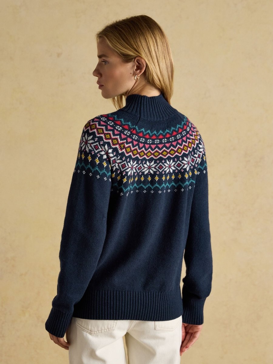 Alba Navy Fair Isle High Neck Cotton - Blend Jumper - RUTHERFORD & Co