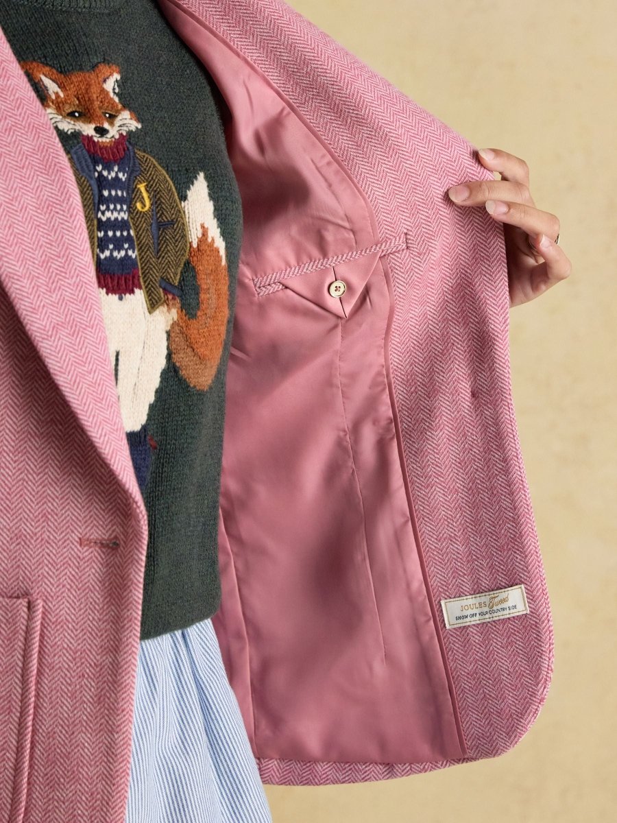 Albury Pink Herringbone Jersey Tweed Blazer - RUTHERFORD & Co