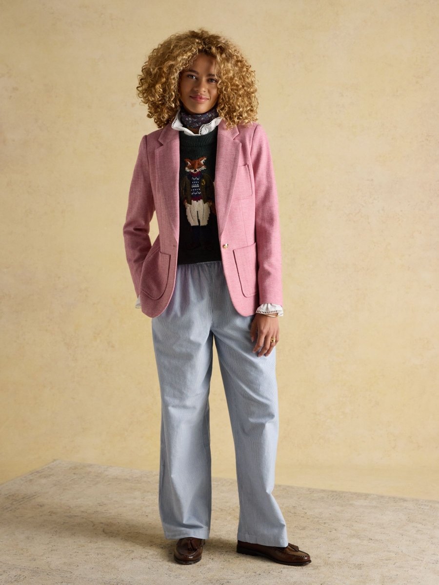 Albury Pink Herringbone Jersey Tweed Blazer - RUTHERFORD & Co