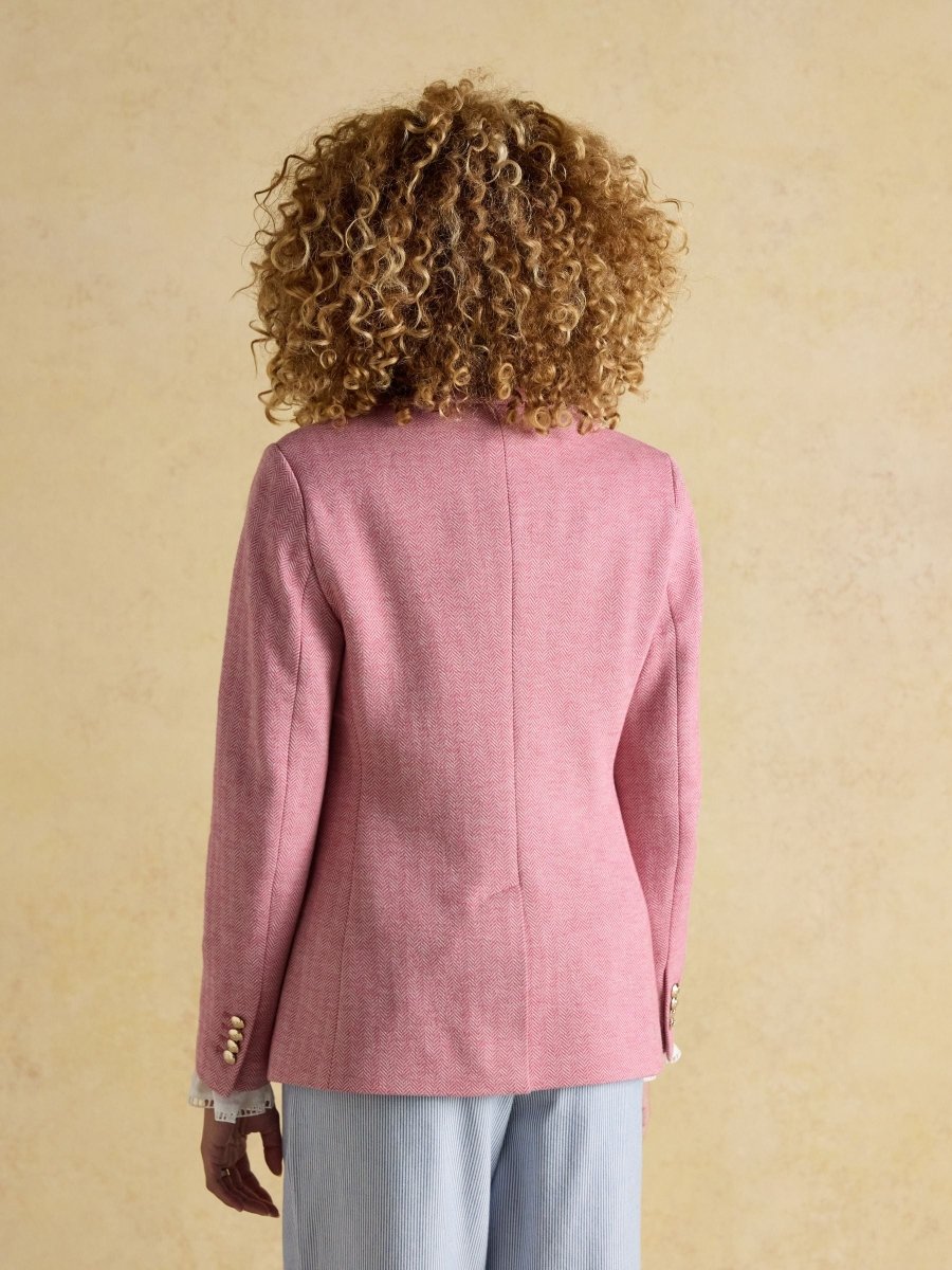 Albury Pink Herringbone Jersey Tweed Blazer - RUTHERFORD & Co