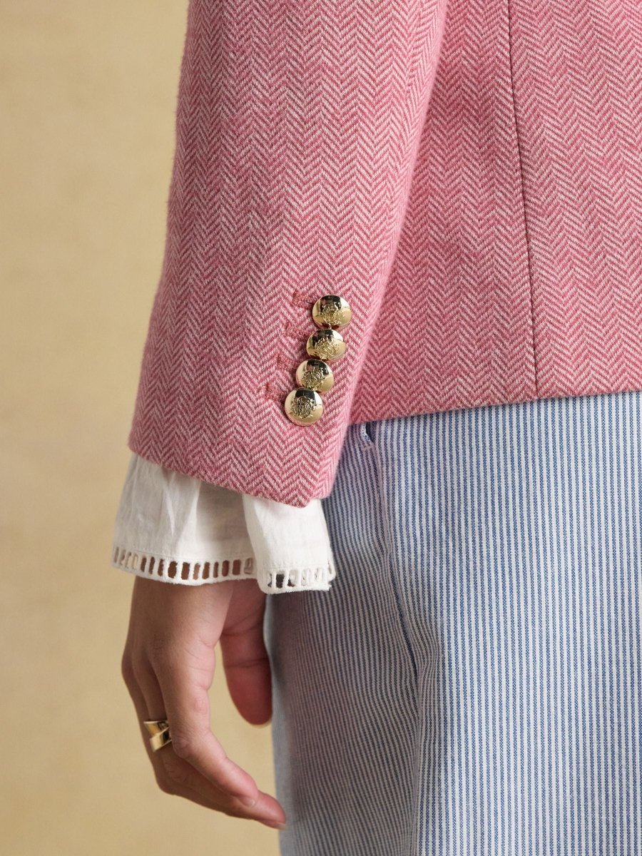Albury Pink Herringbone Jersey Tweed Blazer - RUTHERFORD & Co