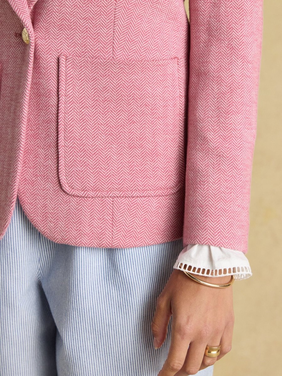 Albury Pink Herringbone Jersey Tweed Blazer - RUTHERFORD & Co