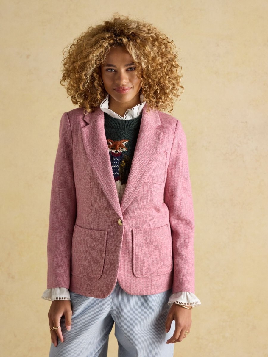 Albury Pink Herringbone Jersey Tweed Blazer - RUTHERFORD & Co