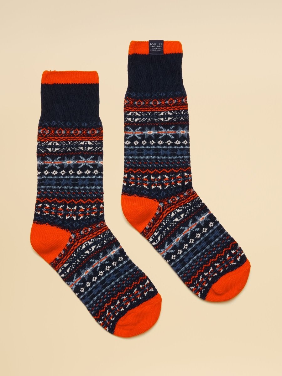 Alby Blue & Orange Fair Isle Socks - RUTHERFORD & Co