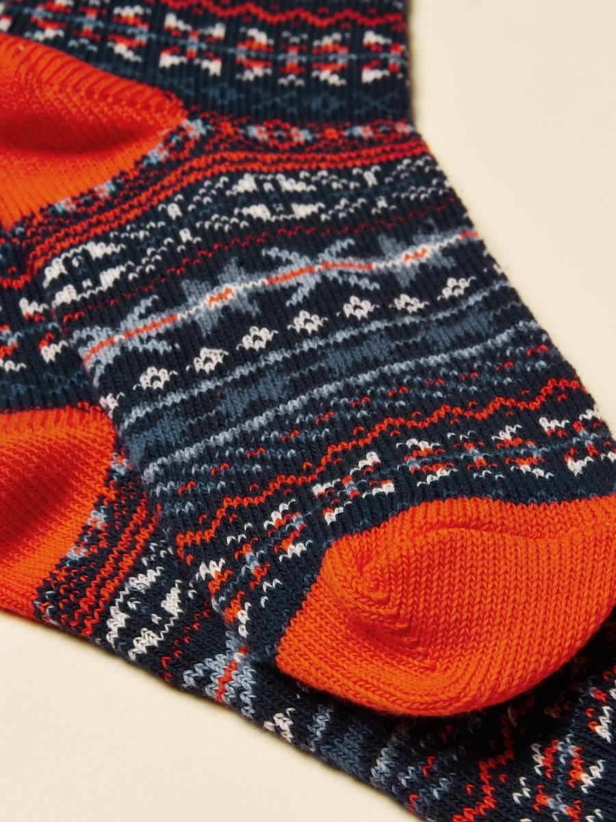 Alby Blue & Orange Fair Isle Socks - RUTHERFORD & Co