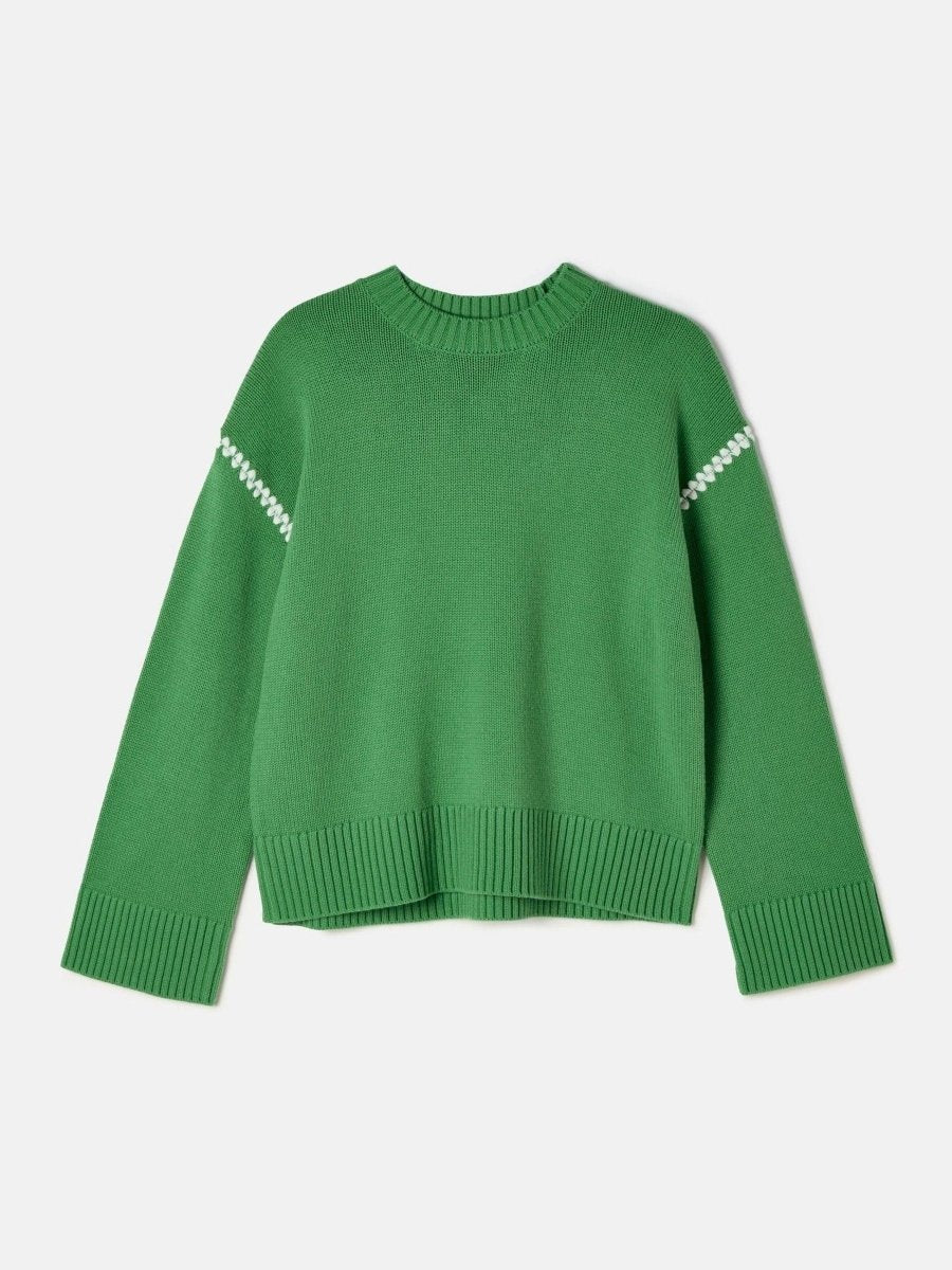 Alexandra Green Blanket Stitch Jumper - RUTHERFORD & Co
