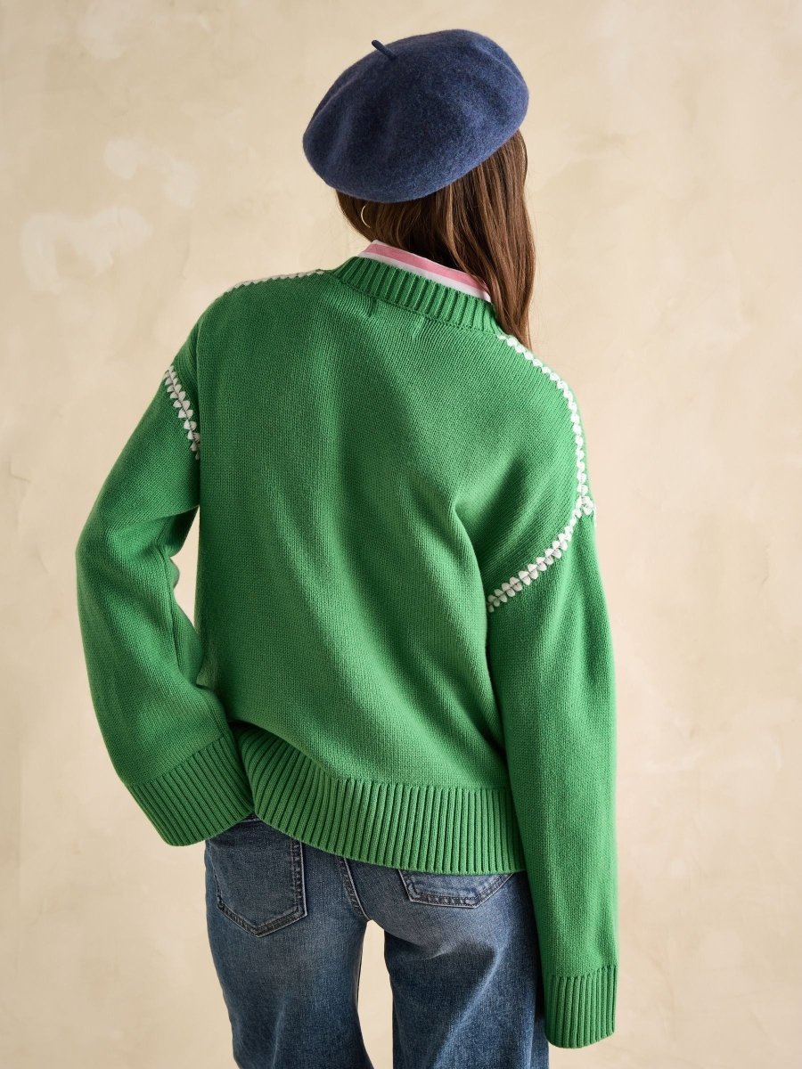Alexandra Green Blanket Stitch Jumper - RUTHERFORD & Co