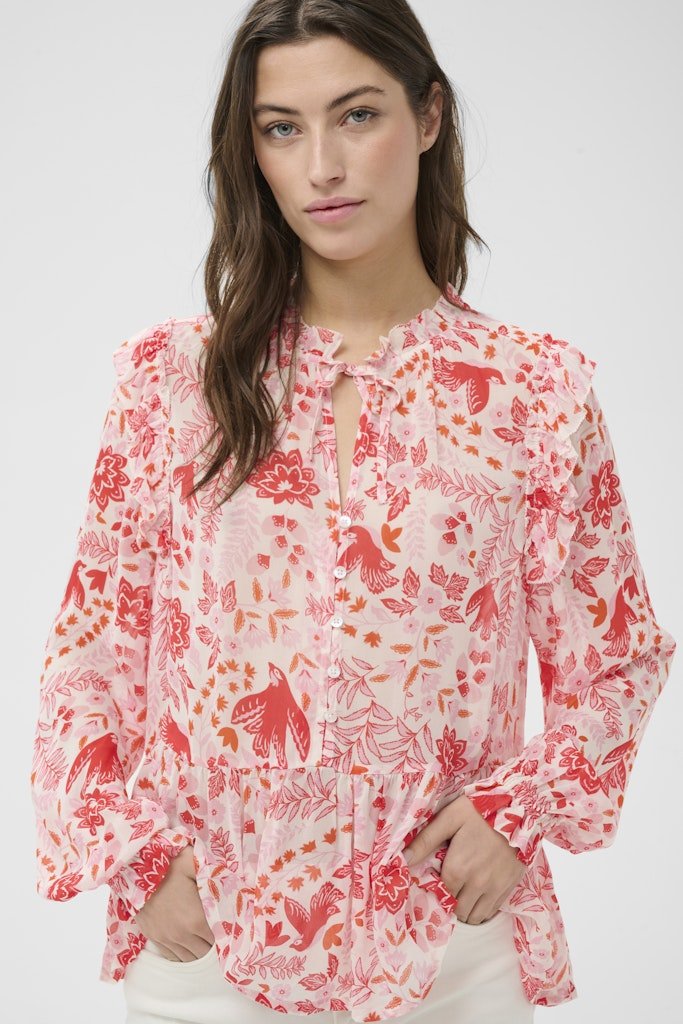 AlfridaPW Bl Blouse - Poppy Red Bird Print - RUTHERFORD & Co