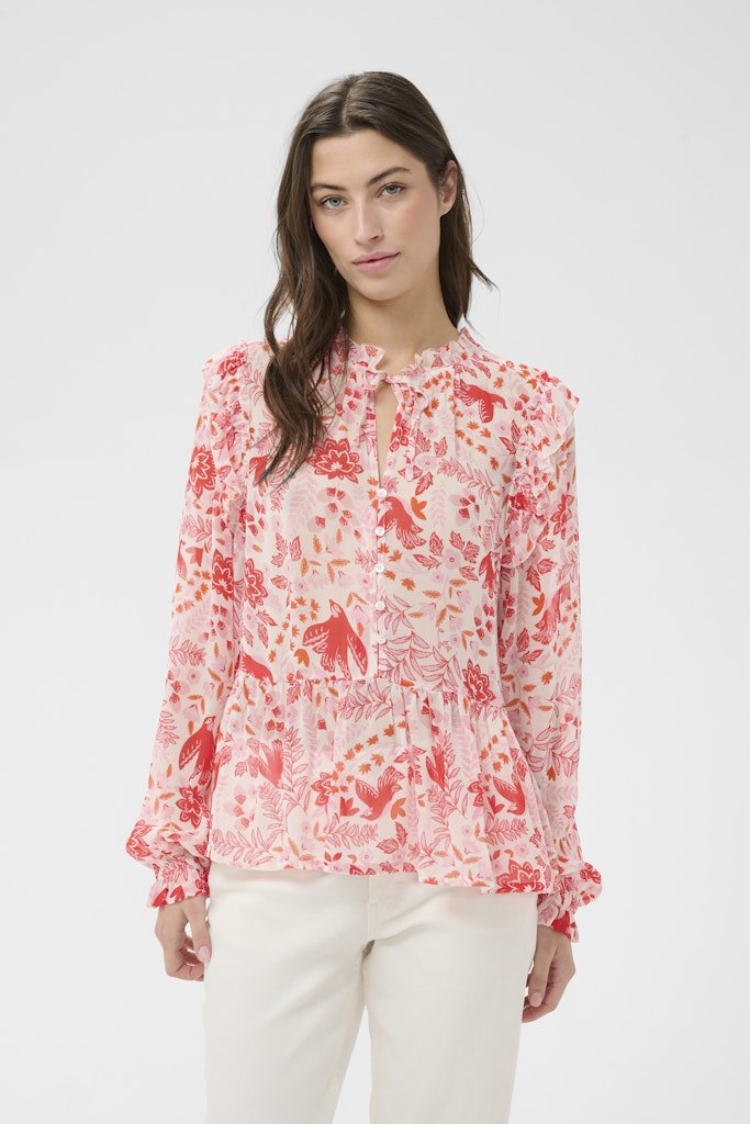 AlfridaPW Bl Blouse - Poppy Red Bird Print - RUTHERFORD & Co