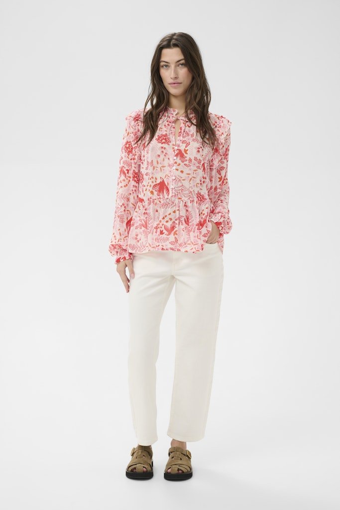 AlfridaPW Bl Blouse - Poppy Red Bird Print - RUTHERFORD & Co