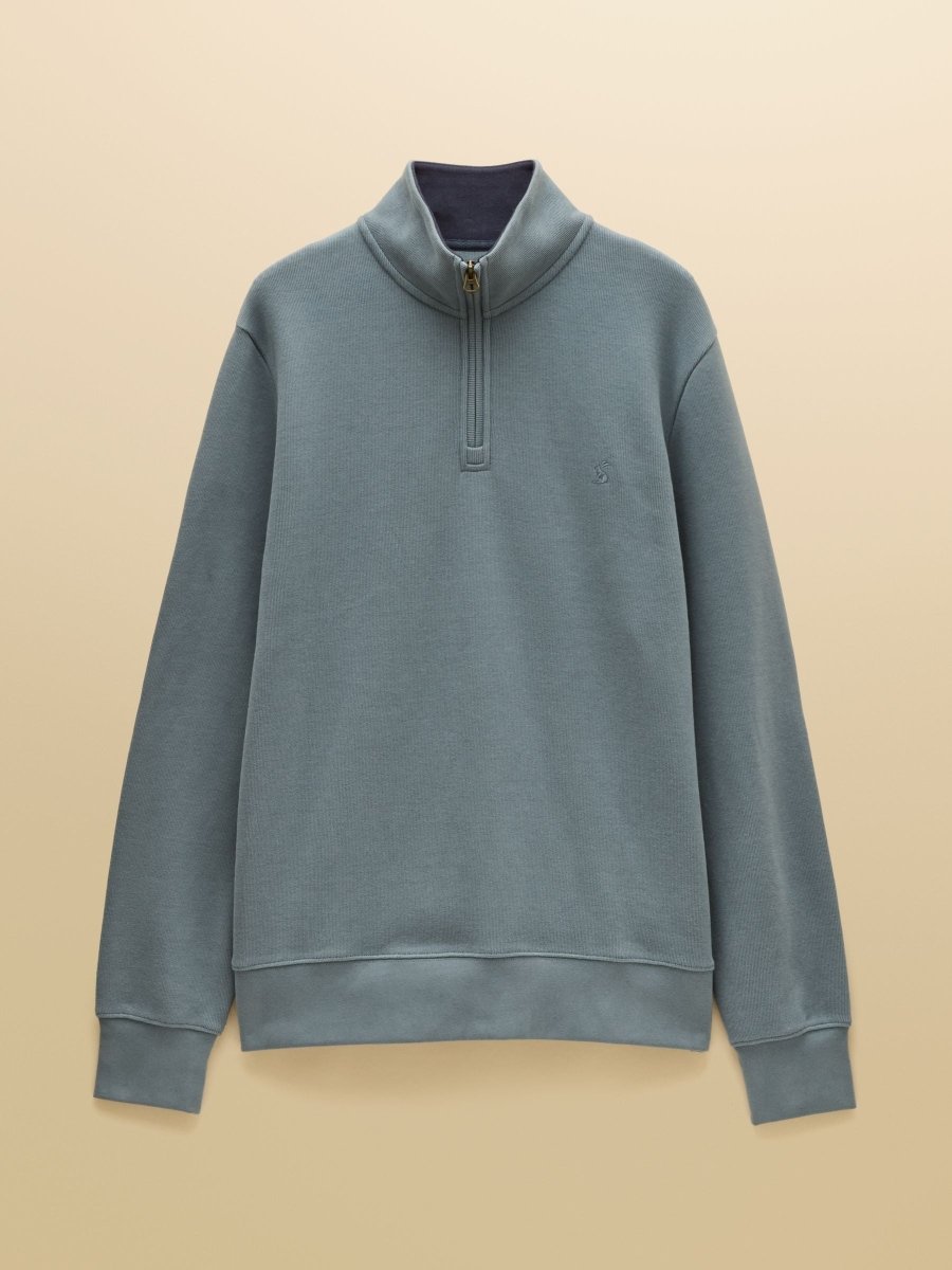 Alistair Blue French Ribbed Quarter Zip Sweatshirt - RUTHERFORD & Co