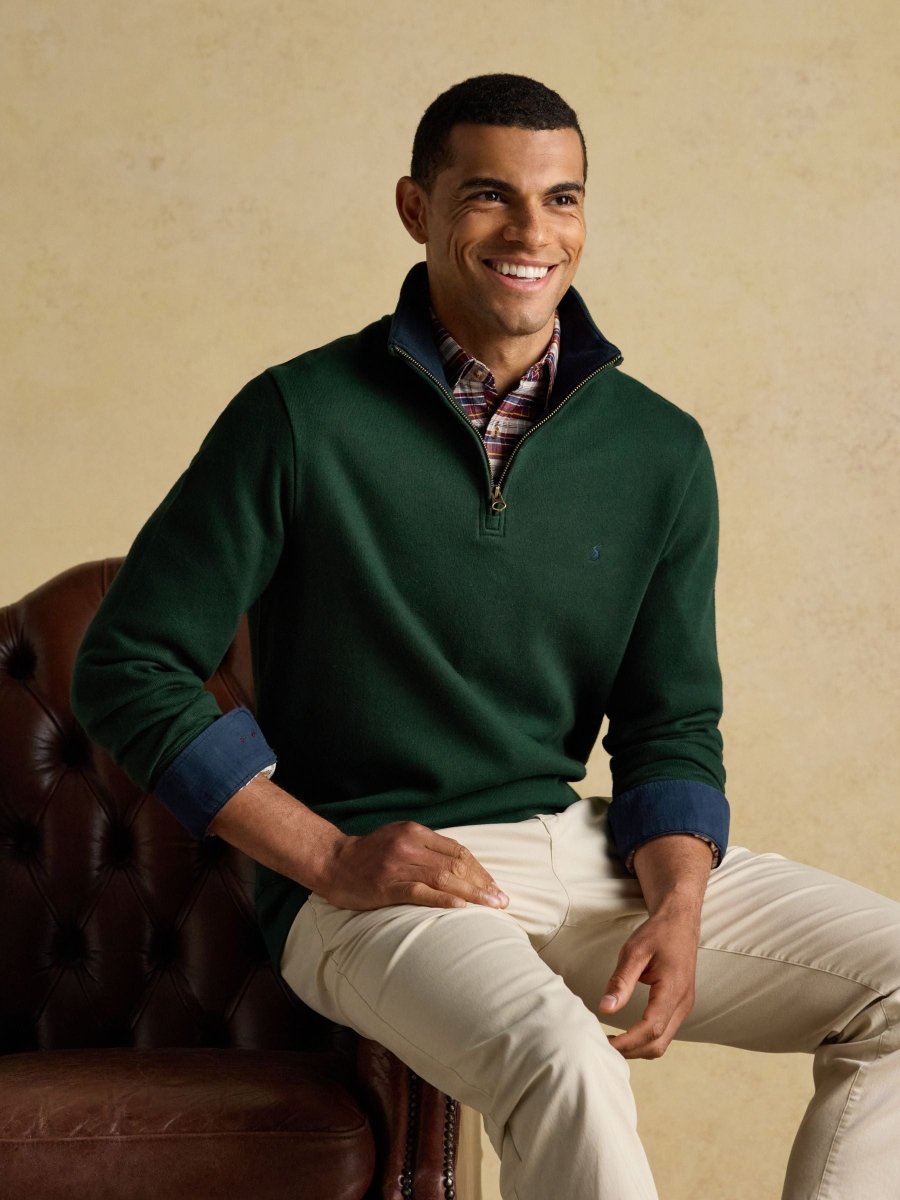 Alistair Cosy Dark Green French Ribbed Knit Sweatshirt - RUTHERFORD & Co