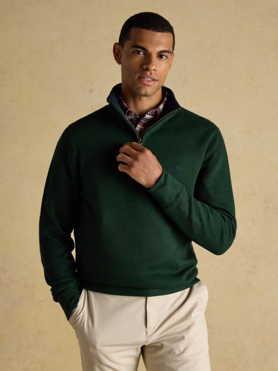 Alistair Cosy Dark Green French Ribbed Knit Sweatshirt - RUTHERFORD & Co