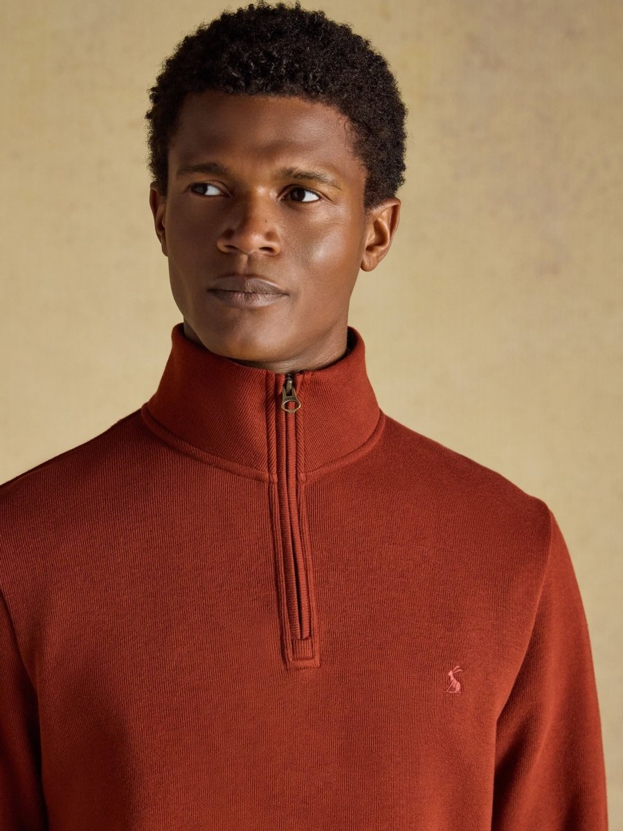 Alistair French Ribbed Quarter Zip Sweatshirt - Red - RUTHERFORD & Co