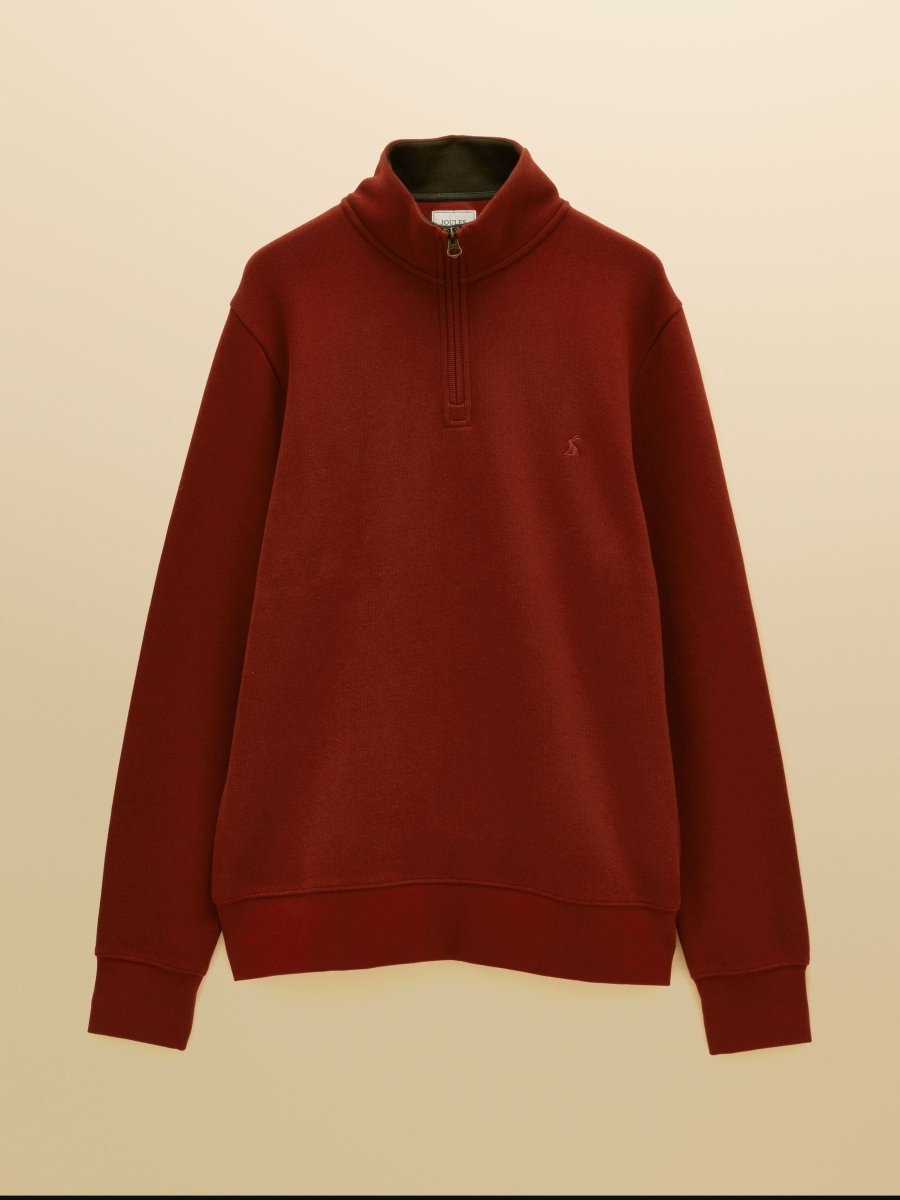 Alistair French Ribbed Quarter Zip Sweatshirt - Red - RUTHERFORD & Co