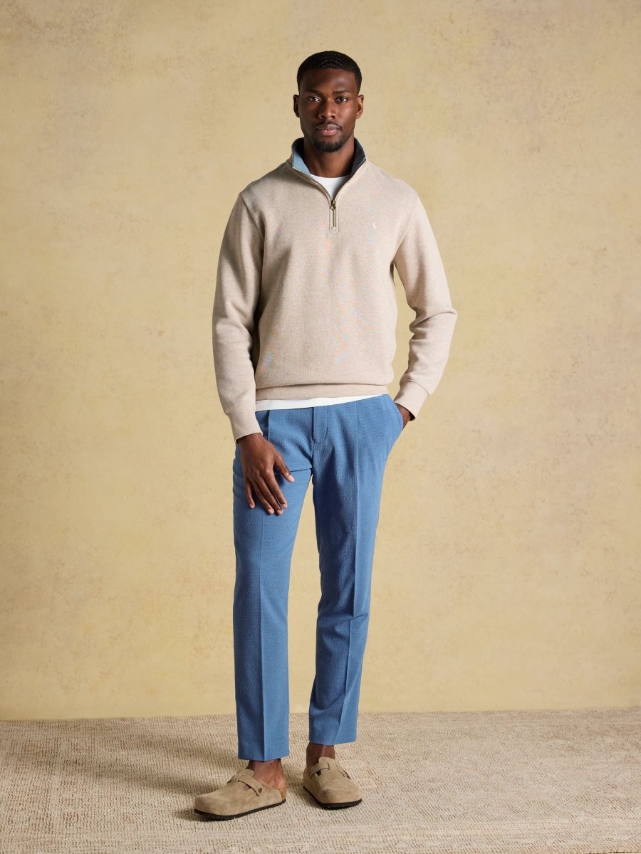 Alistair Oatmeal French Ribbed Quarter Zip Sweatshirt - RUTHERFORD & Co