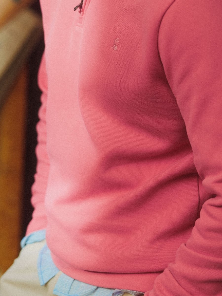 Alistair Pink French Ribbed Knit Quarter Zip Sweatshirt - RUTHERFORD & Co