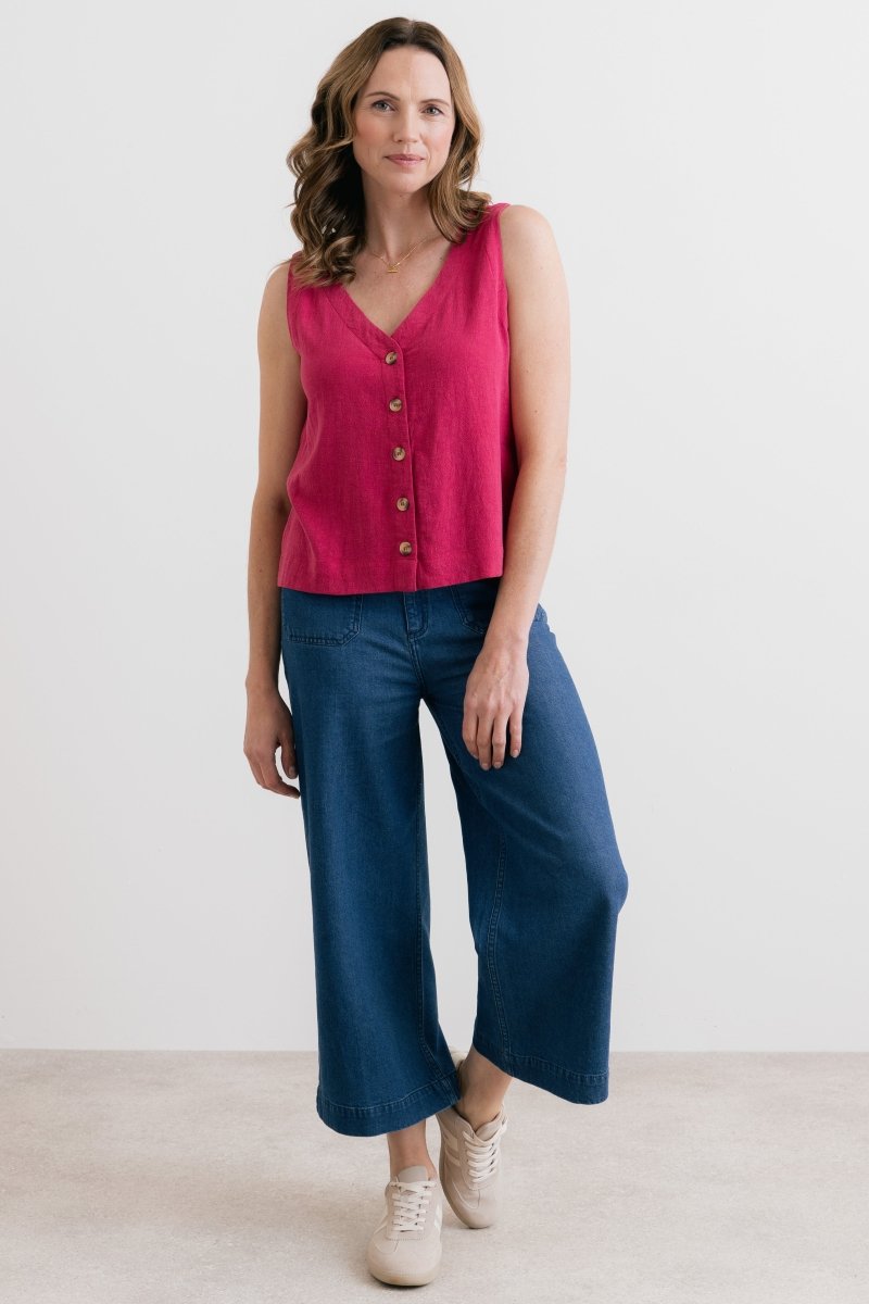 Allium Two Way Button Through Vest Boysenberry - RUTHERFORD & Co