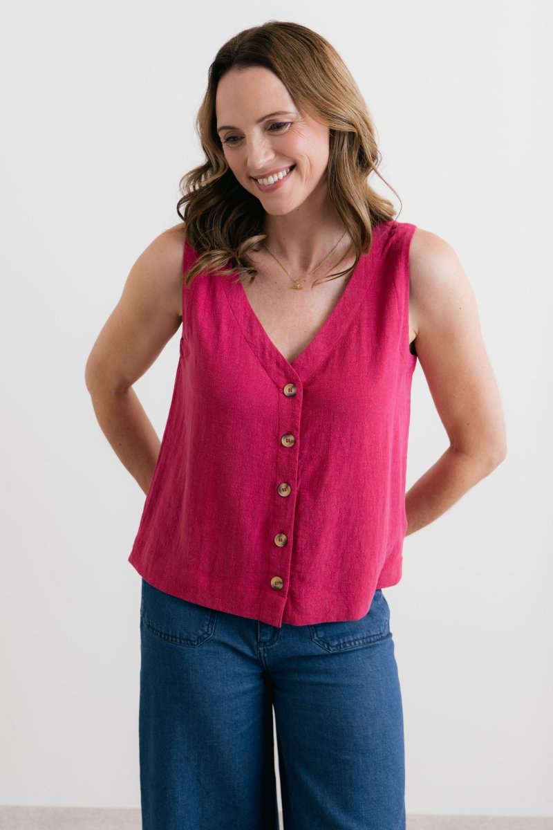 Allium Two Way Button Through Vest Boysenberry - RUTHERFORD & Co