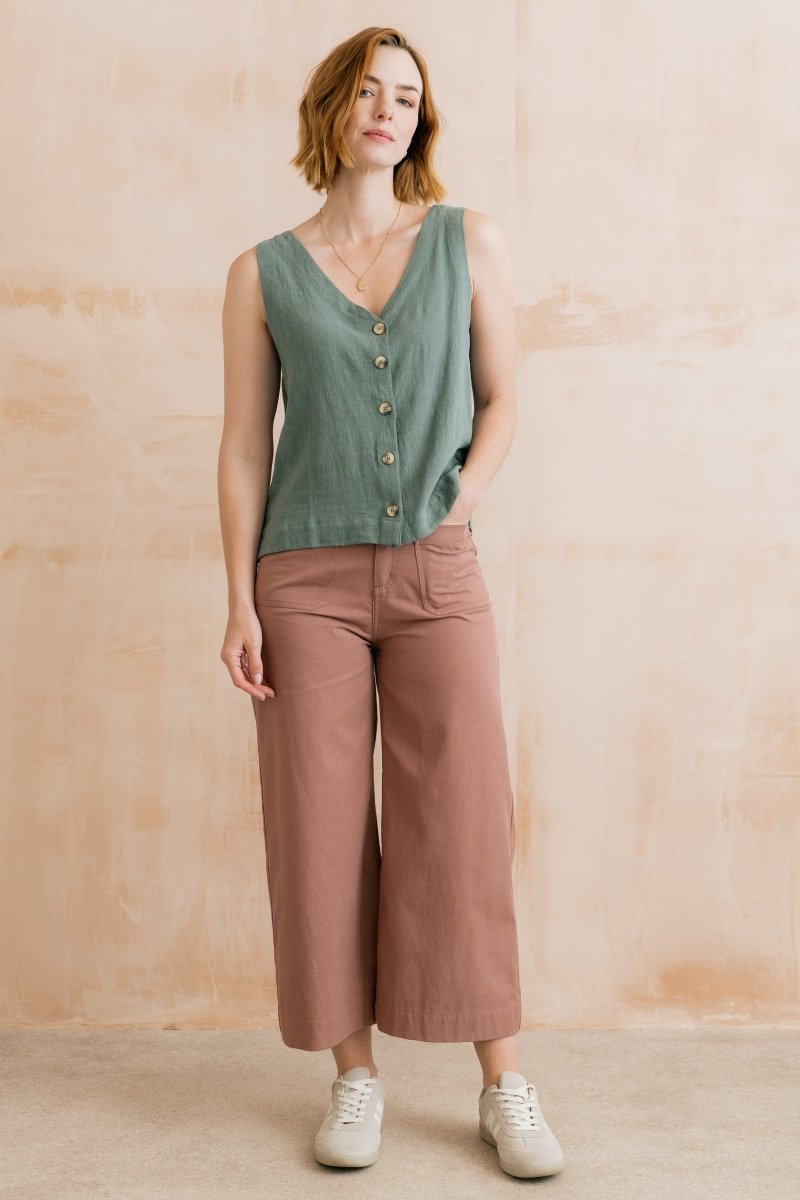 Allium Two Way Button Through Vest Laurel Green - RUTHERFORD & Co