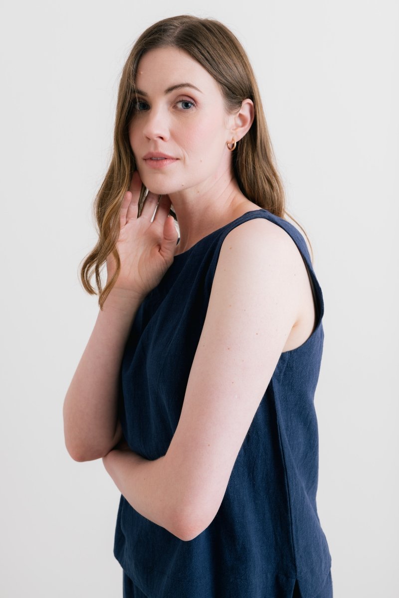 Allium Two Way Button Through Vest Navy - RUTHERFORD & Co