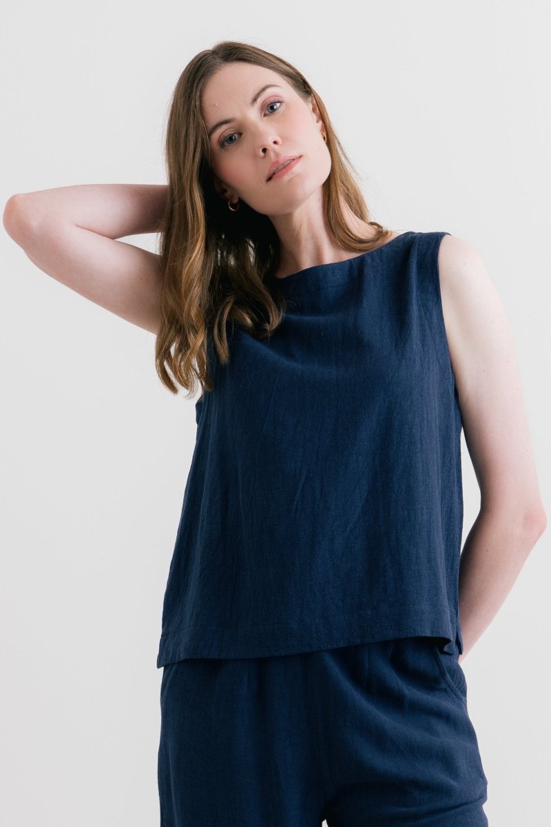 Allium Two Way Button Through Vest Navy - RUTHERFORD & Co