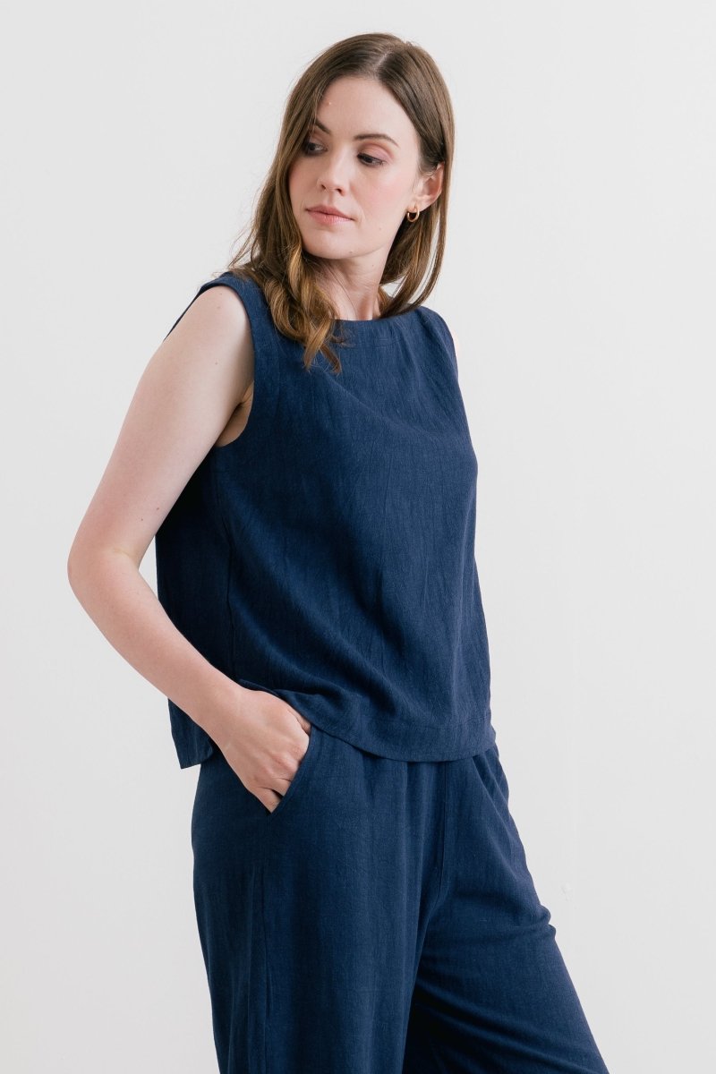 Allium Two Way Button Through Vest Navy - RUTHERFORD & Co