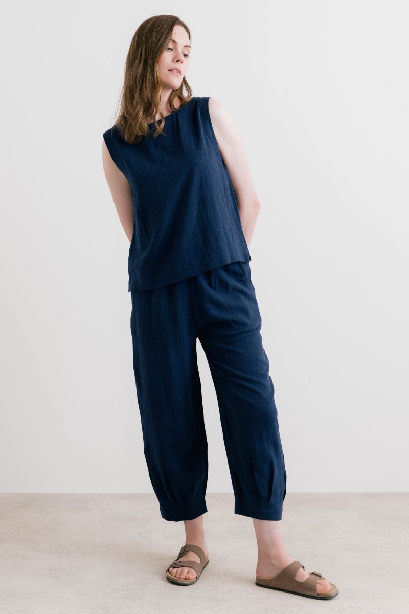 Allium Two Way Button Through Vest Navy - RUTHERFORD & Co