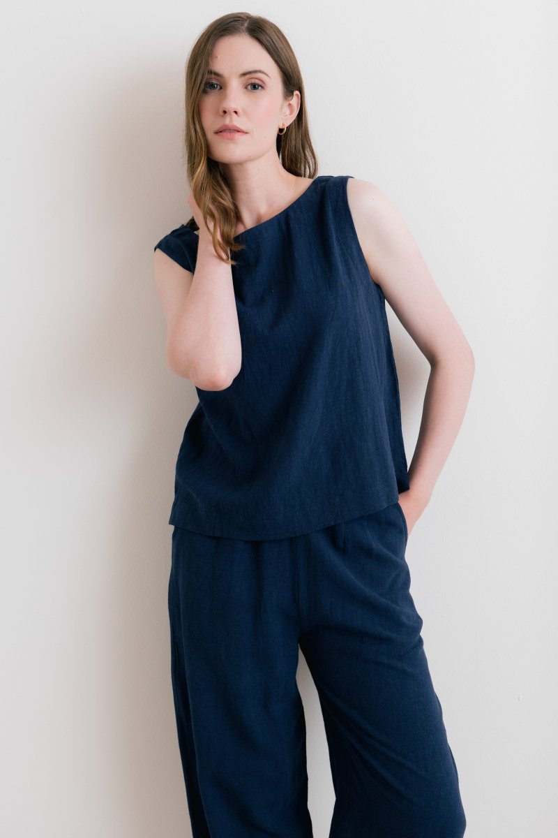 Allium Two Way Button Through Vest Navy - RUTHERFORD & Co