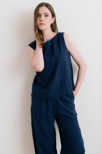 Allium Two Way Button Through Vest Navy - RUTHERFORD & Co