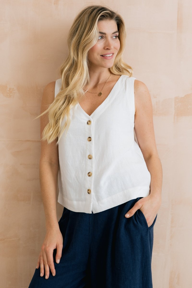 Allium Two Way Button Through Vest White - RUTHERFORD & Co