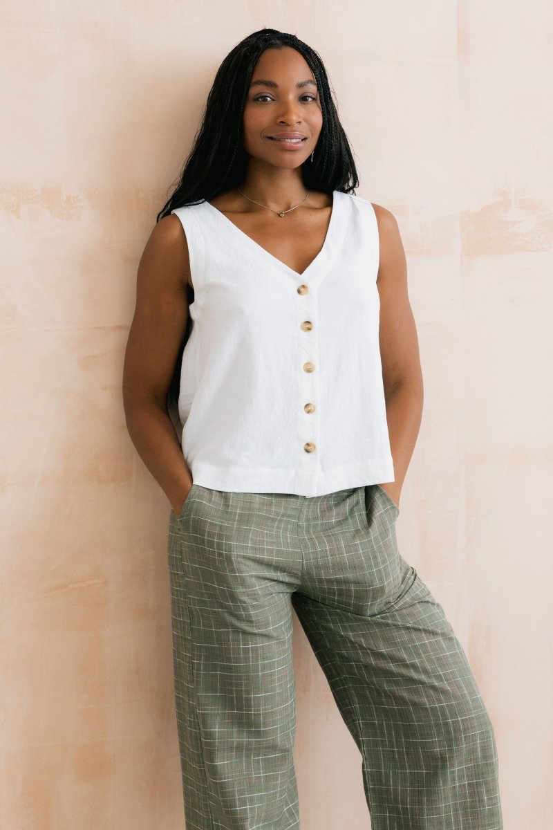 Allium Two Way Button Through Vest White - RUTHERFORD & Co