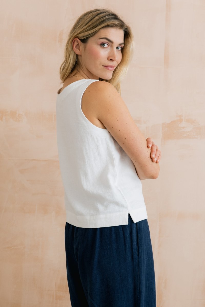 Allium Two Way Button Through Vest White - RUTHERFORD & Co