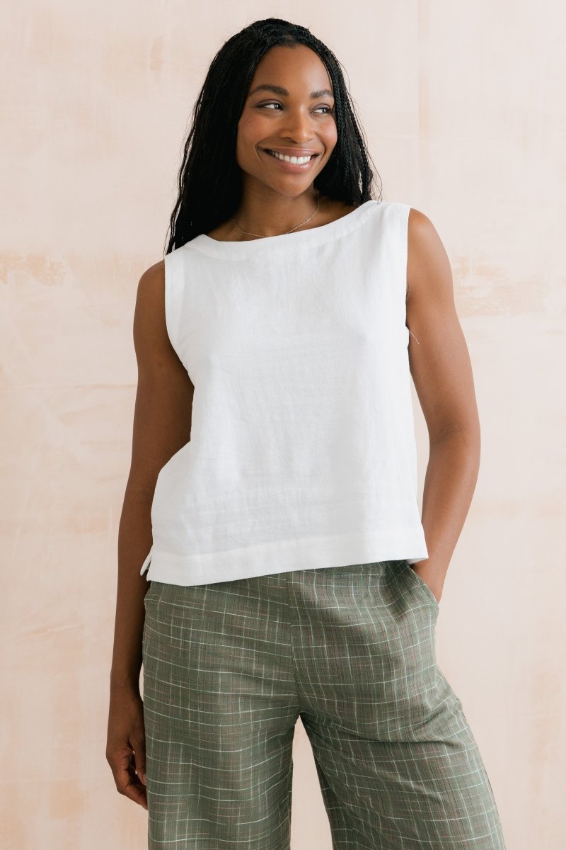 Allium Two Way Button Through Vest White - RUTHERFORD & Co