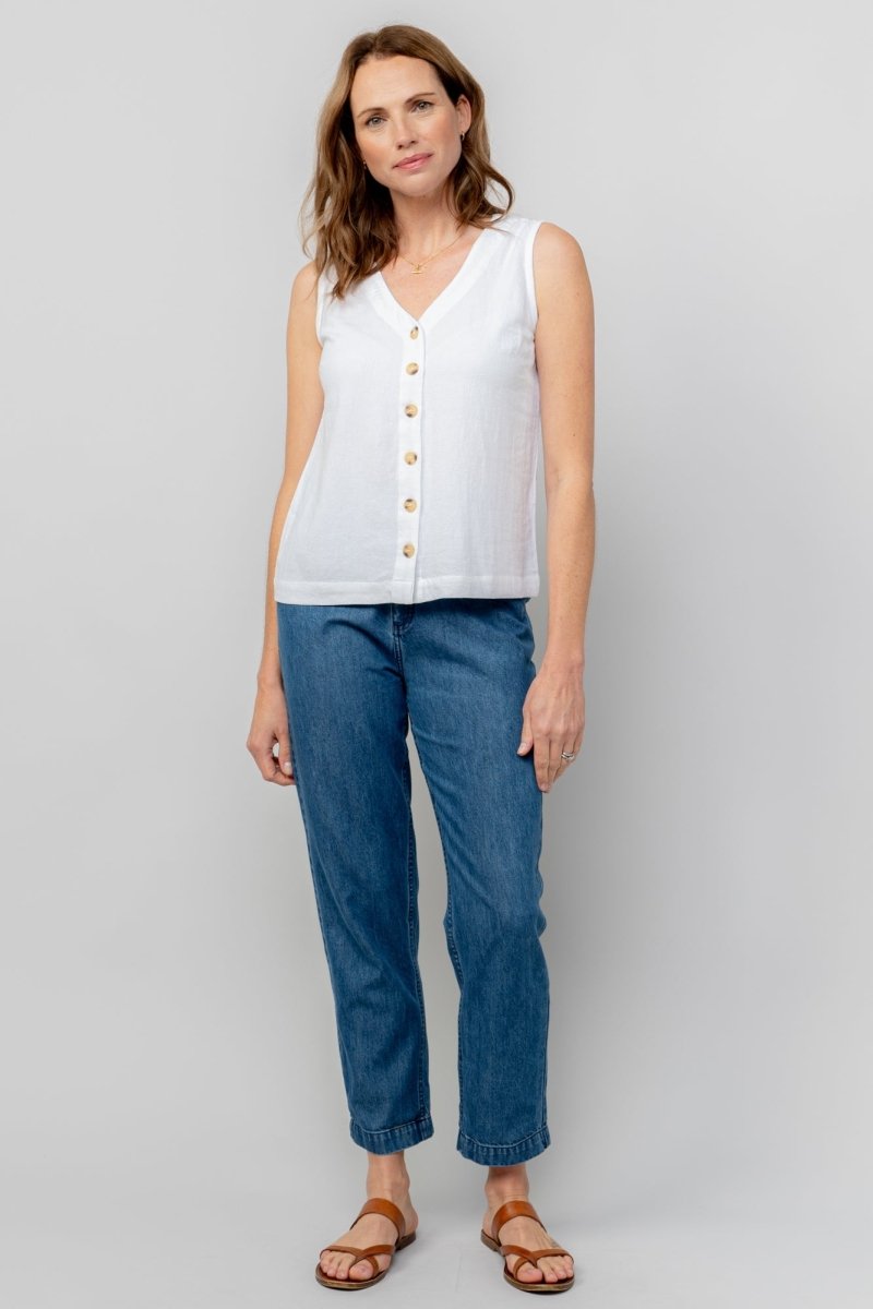Allium White Linen Blend Buttoned Vest - RUTHERFORD & Co