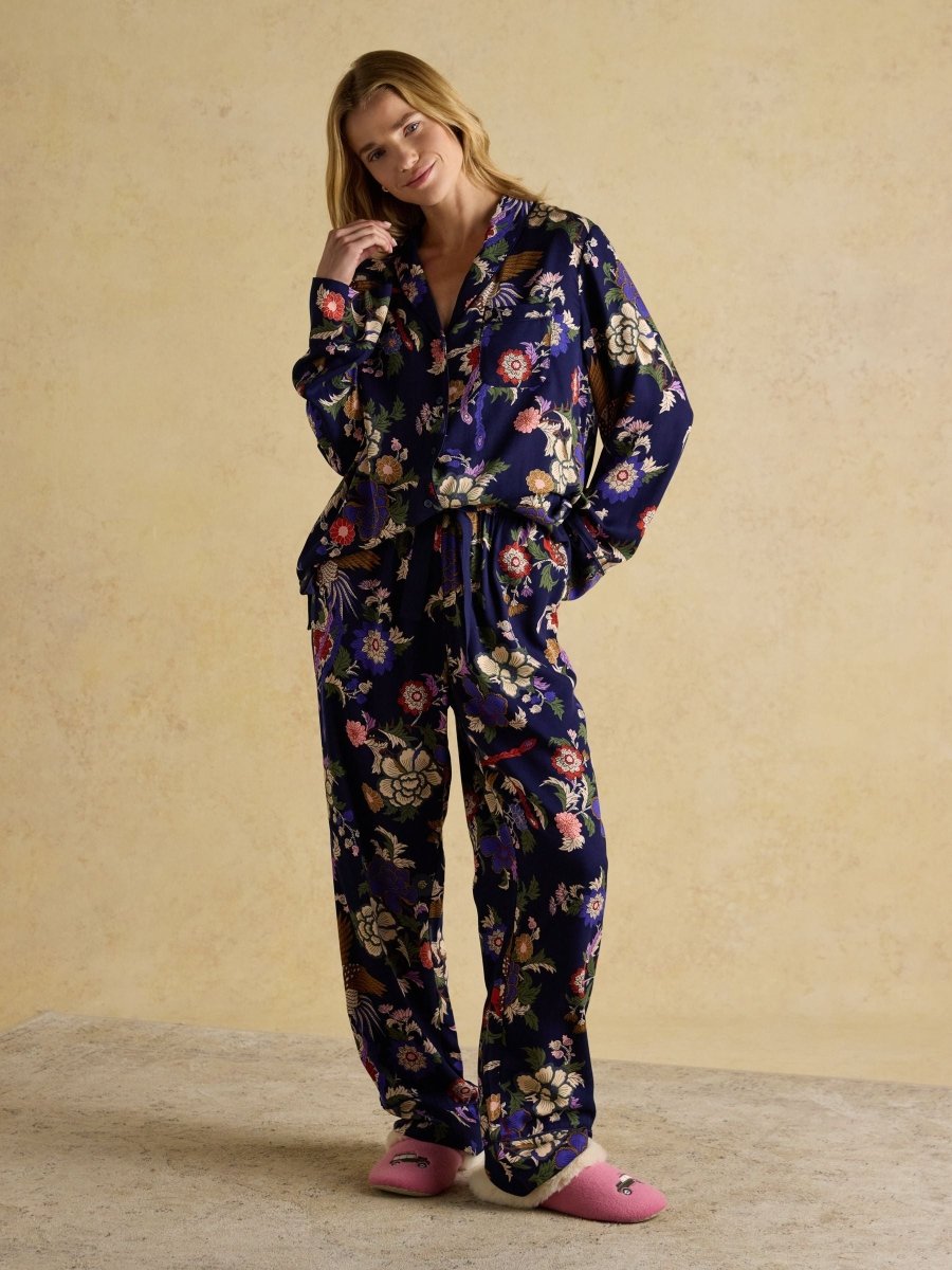 Alma Navy Hidcote Floral Woven Pyjama Set - RUTHERFORD & Co