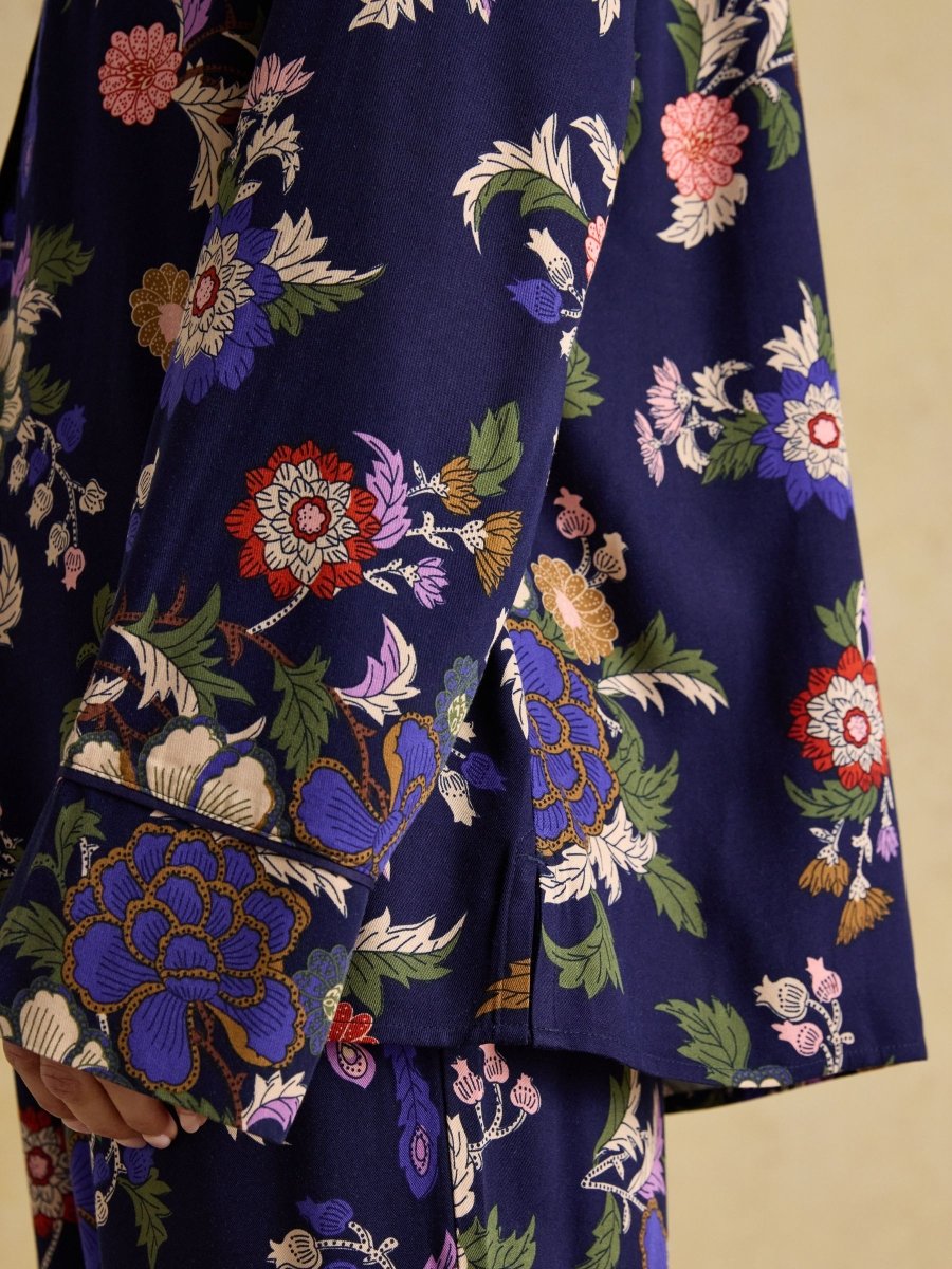 Alma Navy Hidcote Floral Woven Pyjama Set - RUTHERFORD & Co