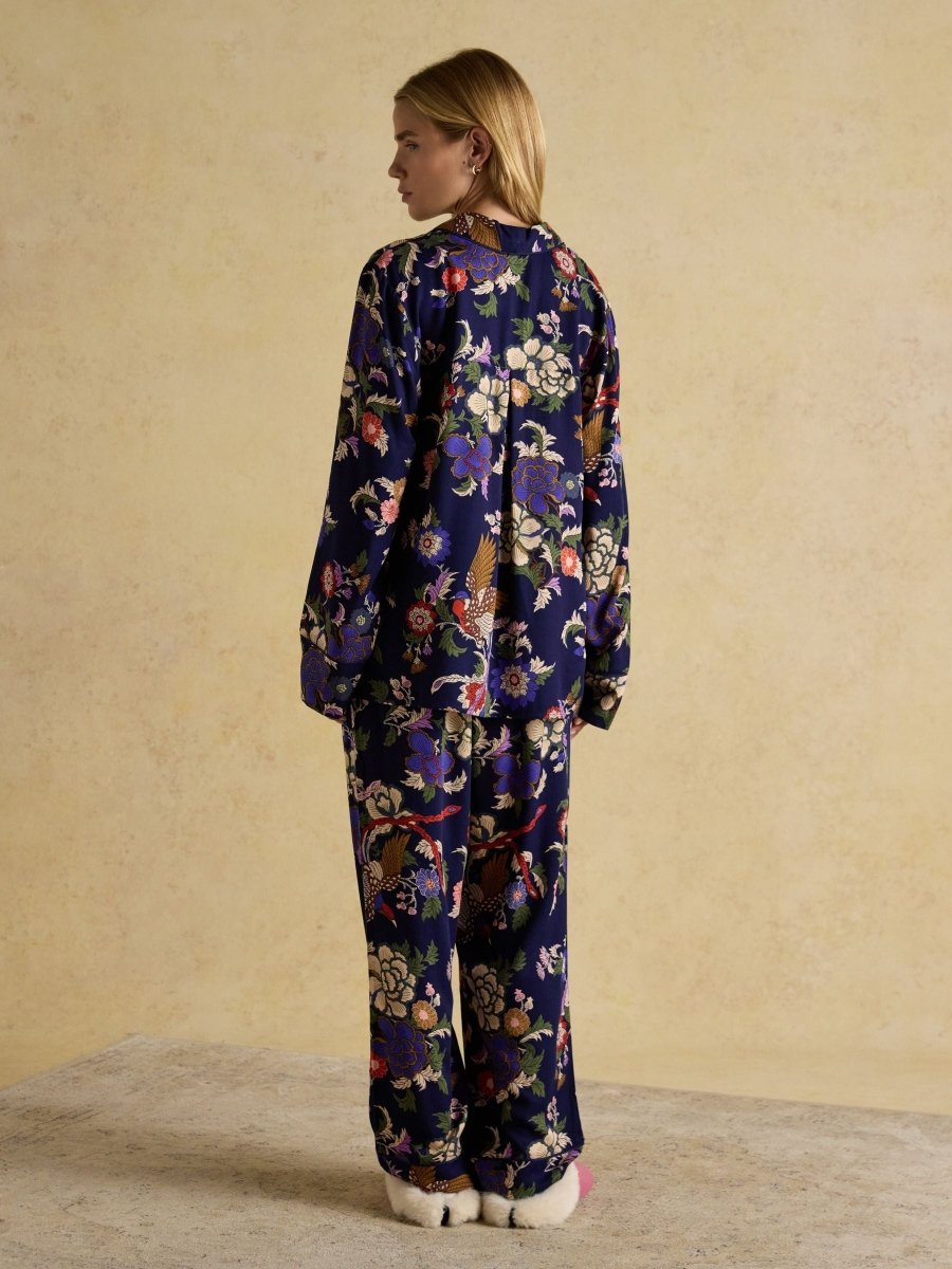 Alma Navy Hidcote Floral Woven Pyjama Set - RUTHERFORD & Co
