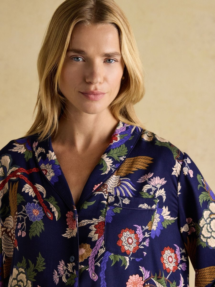 Alma Navy Hidcote Floral Woven Pyjama Set - RUTHERFORD & Co