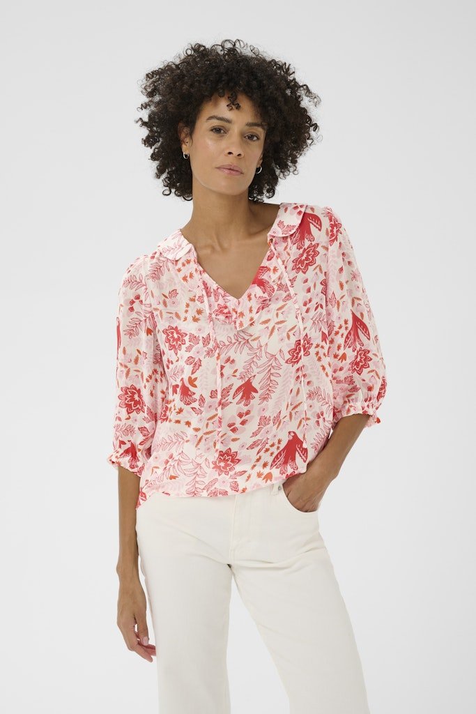 AlviaPW Bl Blouse - Poppy Red Bird Print - RUTHERFORD & Co