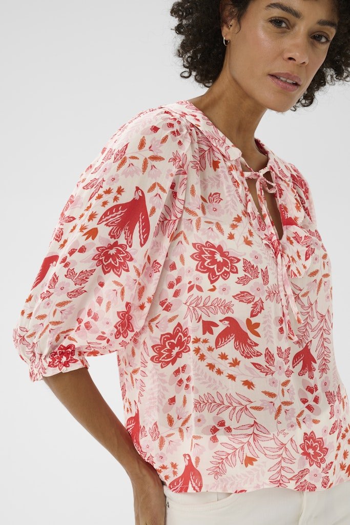 AlviaPW Bl Blouse - Poppy Red Bird Print - RUTHERFORD & Co